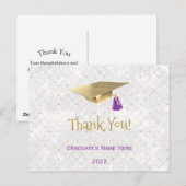 Elegante gouden dop paarse afstudeer Thank You  Briefkaart (Voorkant / Achterkant)