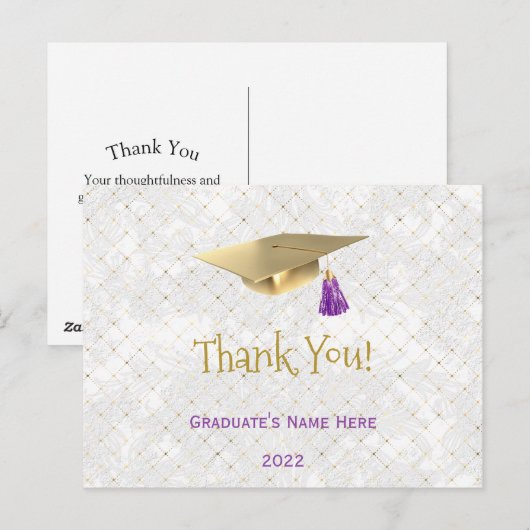 Elegante gouden dop paarse afstudeer Thank You  Briefkaart (Voorkant / Achterkant)