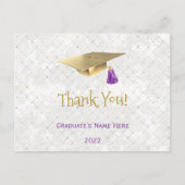 Elegante gouden dop paarse afstudeer Thank You  Briefkaart (Voorkant)