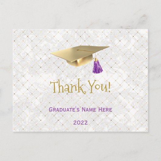 Elegante gouden dop paarse afstudeer Thank You  Briefkaart (Voorkant)