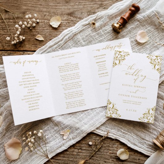 Elegante Gouden Drie-delig Trouwprogramma Boekje Drieluik Programma