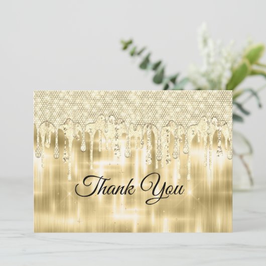 Elegante gouden druipende glitters bedankkaart (Staand voorkant)