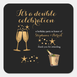 Elegante gouden dubbele viering gezamenlijke verja vierkante sticker