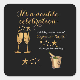 Elegante gouden dubbele viering gezamenlijke verja vierkante sticker
