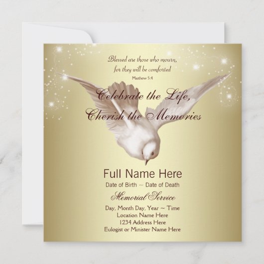 Elegante gouden duif in liefdevolle herinnering kaart (Voorkant)