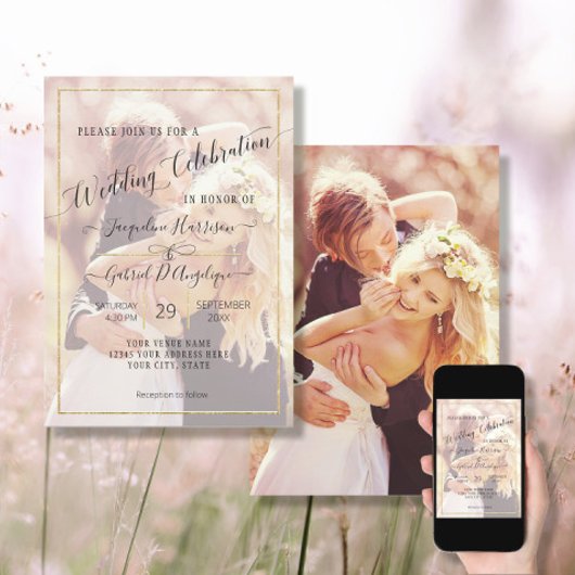 Elegante Gouden Eenvoudige Minimale Script Huwelij Kaart