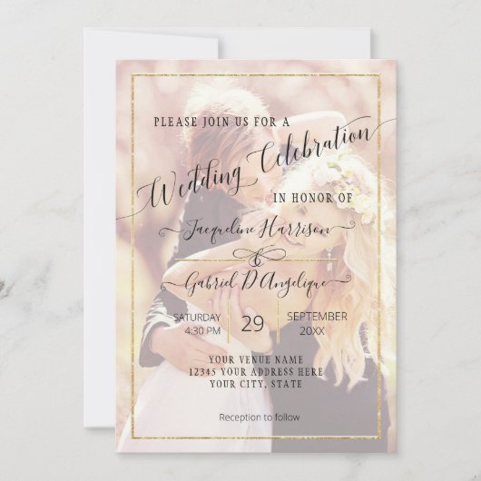 Elegante Gouden Eenvoudige Minimale Script Trouwfo Kaart (Voorkant)