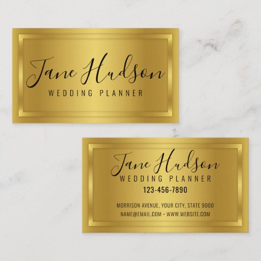 Elegante Gouden Eenvoudige Minimalistische Bewerkb Visitekaartje (Voorkant / Achterkant)