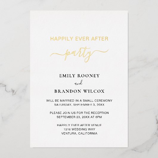 Elegante Gouden Eenvoudige Moderne Trouwreceptie Folie Uitnodiging (Voorkant)