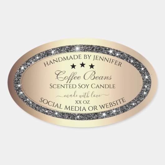 Elegante gouden effect zilveren glitter producteti ovale sticker (Voorkant)