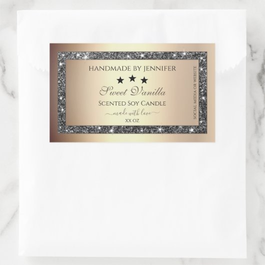 Elegante gouden effect zilveren glitter producteti rechthoekige sticker (Tas)