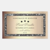 Elegante gouden effect zilveren glitter producteti rechthoekige sticker (Voorkant)