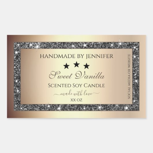 Elegante gouden effect zilveren glitter producteti rechthoekige sticker (Voorkant)