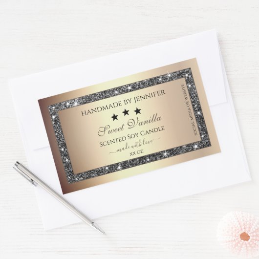 Elegante gouden effect zilveren glitter producteti rechthoekige sticker (Envelop)