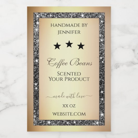 Elegante gouden effect zilveren glitter producteti voedselcontainer etiket (Enkel label)