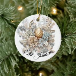 Elegante gouden eikel met bloem - Custom Keramisch Ornament