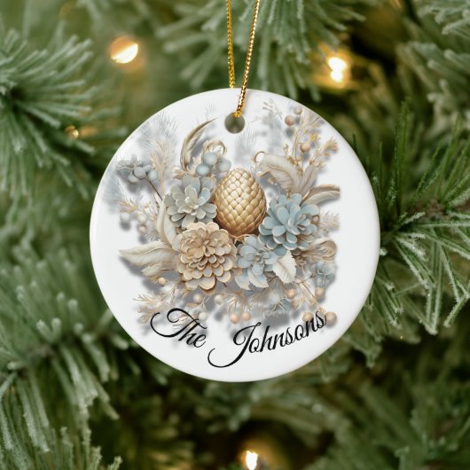 Elegante gouden eikel met bloem - Custom Keramisch Ornament (Boom)