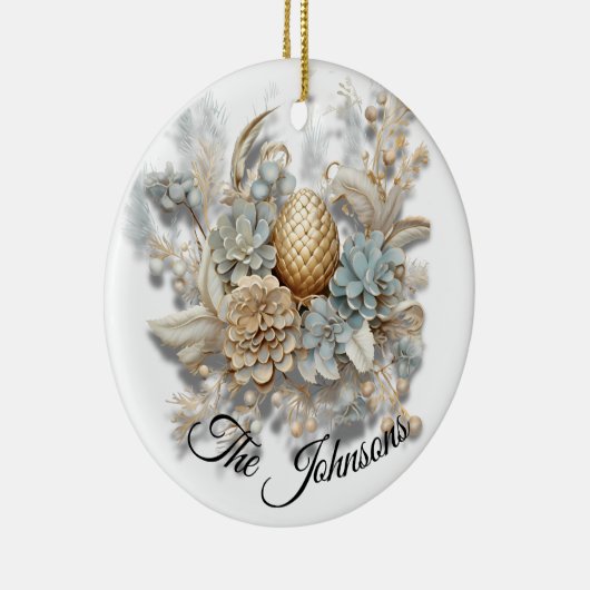 Elegante gouden eikel met bloem - Custom Keramisch Ornament (Rechts)