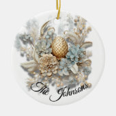 Elegante gouden eikel met bloem - Custom Keramisch Ornament (Voorkant)