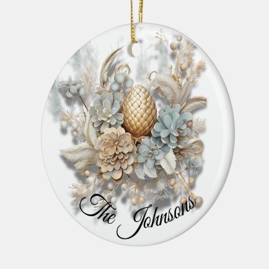 Elegante gouden eikel met bloem - Custom Keramisch Ornament (Links)