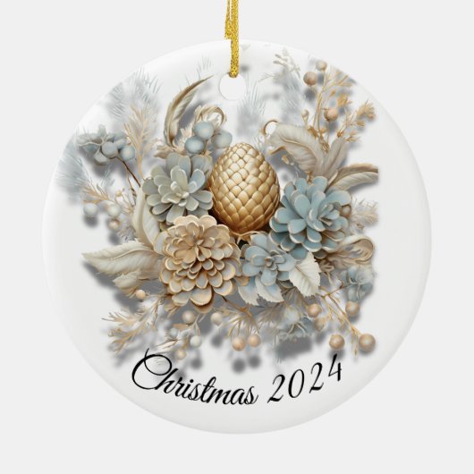 Elegante gouden eikel met bloem - Custom Keramisch Ornament (Achterkant)