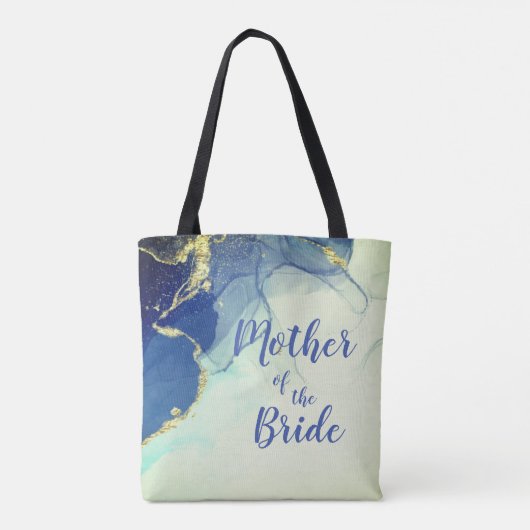 Elegante gouden en blauwe Abstracte bruidsmoeder Tote Bag (Achterkant)