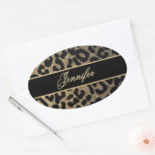 Elegante gouden en blauwe luipaard print ovale sticker (Envelop)
