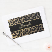 Elegante gouden en blauwe luipaard print rechthoekige sticker (Envelop)