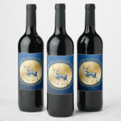 Elegante gouden en blauwe wijnlabel wijn etiket (Flessen)