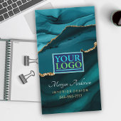 Elegante gouden en Blauwgroen agaat, QR Code Logo Visitekaartje