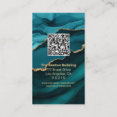 Elegante gouden en Blauwgroen agaat, QR Code Logo  Visitekaartje (Achterkant)