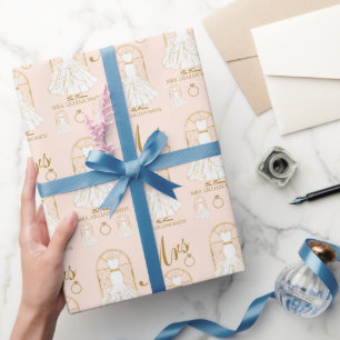 Elegante gouden en blos bruidsjurk bruidsfeest cadeaupapier
