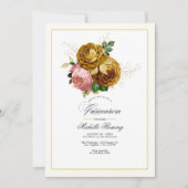 Elegante gouden en blozende bloemen Quinceañera fo Kaart (Voorkant)