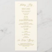 Elegante gouden en crèmekleurige script bruiloftsc programmakaart (Achterkant)