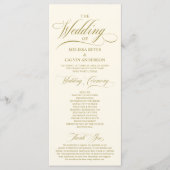 Elegante gouden en crèmekleurige script bruiloftsc programmakaart (Voorkant)