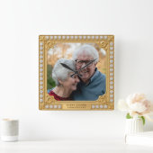 Elegante gouden en diamanten 50ste verjaardag foto vierkante klok (Huis)