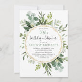 Elegante gouden en eucalyptus volwassene verjaarda kaart (Voorkant)