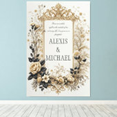 Elegante Gouden en Grijze Bloemen Canvas Afdruk (Insitu (Houten vloer))