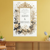 Elegante Gouden en Grijze Bloemen Canvas Afdruk (Insitu (Woonkamer))