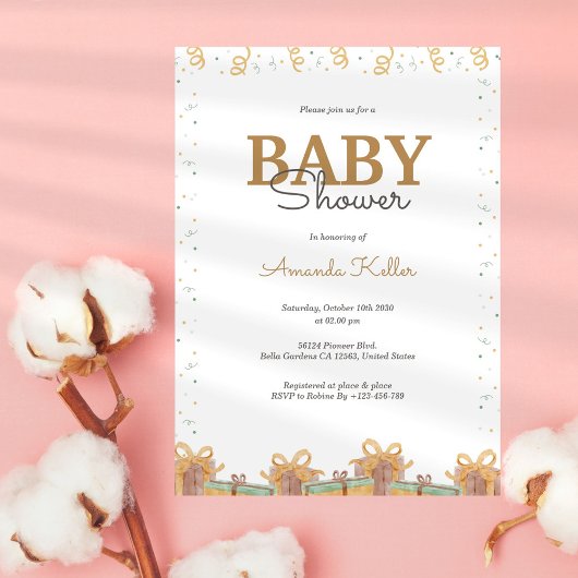Elegante gouden en groene Baby shower uitnodiging