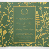 Elegante gouden en groene bloemenkrans bruiloft su drieluik uitnodiging (Binnenkant midden)