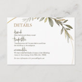 Elegante gouden en groene bruiloft details informatiekaartje (Voorkant)