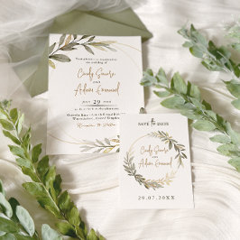 Elegante gouden en groene bruiloft kaart