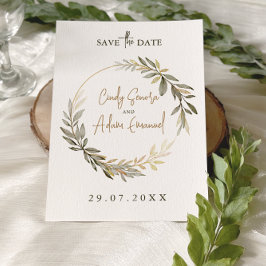 Elegante gouden en groene bruiloft save the date