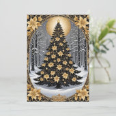 Elegante gouden en groene kerstboom uitnodiging (Staand voorkant)