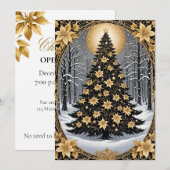 Elegante gouden en groene kerstboom uitnodiging (Voorkant / Achterkant)