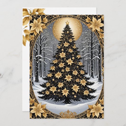 Elegante gouden en groene kerstboom uitnodiging (Voorkant / Achterkant)