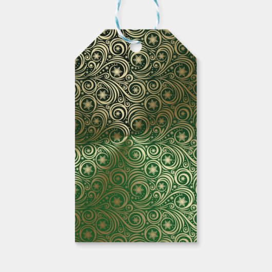 Elegante gouden en groene sneeuwvlok rollen cadeaulabel (Achterkant)