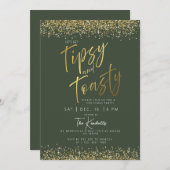Elegante Gouden en Groene Uitnodiging van het Kers (Voorkant / Achterkant)