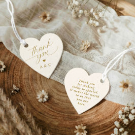 Elegante gouden en ivoorkleurige hart-huwelijk bed bedankjes labels
